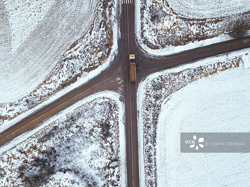 俄罗斯莫斯科地区雪原十字路口航拍图片素材
