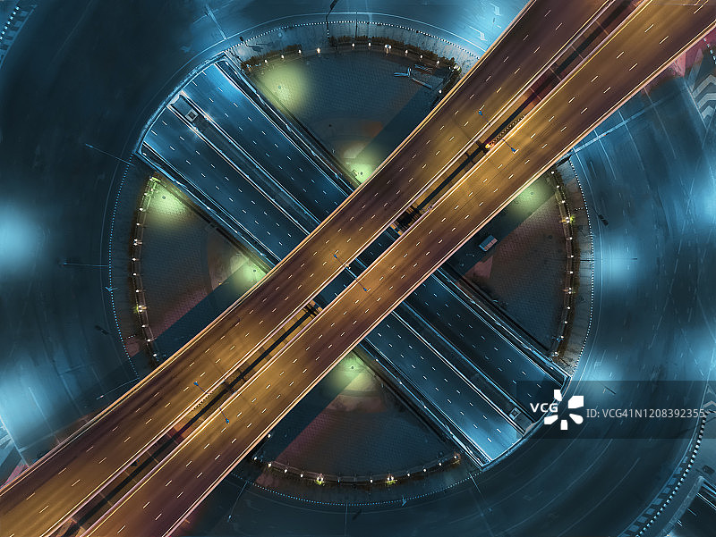 泰国曼谷环形路口夜景航拍图片素材