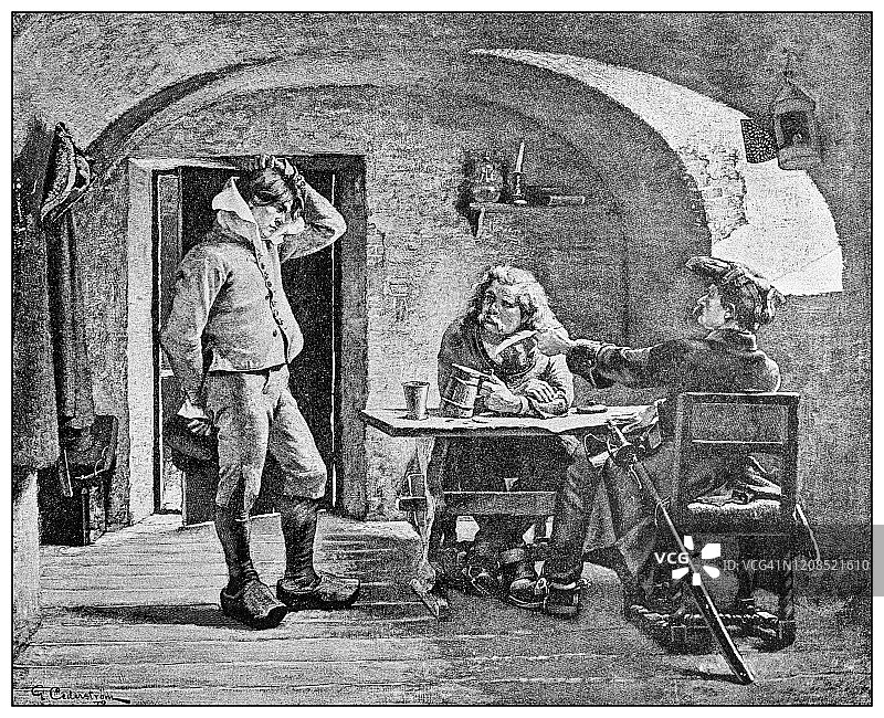 历史名人古董插画：瑞典国王查理十二世与不情愿的应征者图片素材