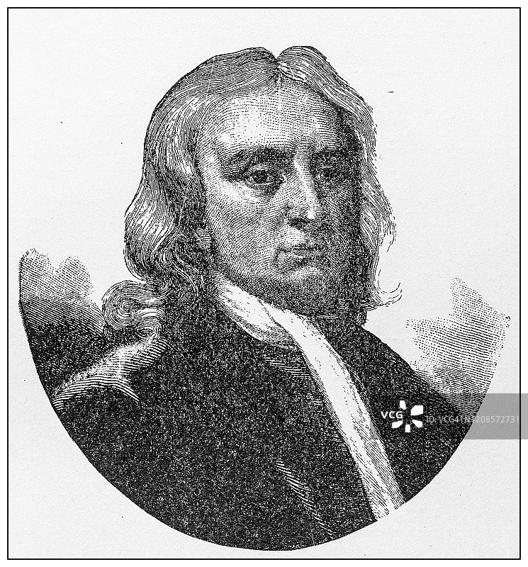 昔日重要人物复古插画：艾萨克·牛顿图片素材