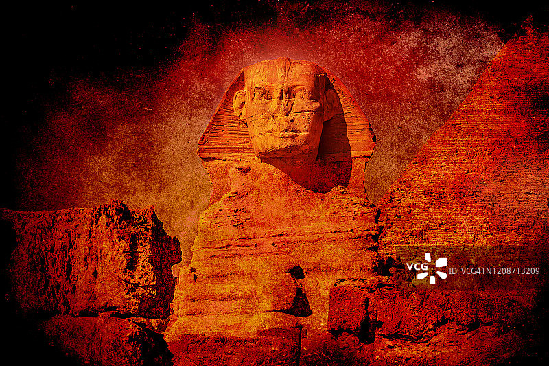 吉萨狮身人面像和卡夫拉金字塔纹理图片素材