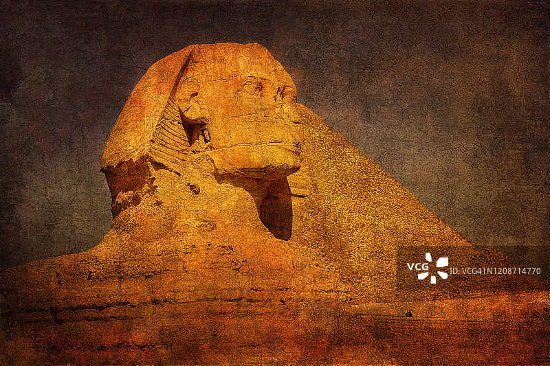 吉萨狮身人面像和卡夫拉金字塔特写图片素材