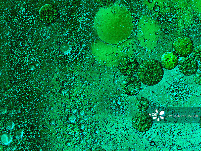 绿色液体背景上的气泡抽象纹理图片素材
