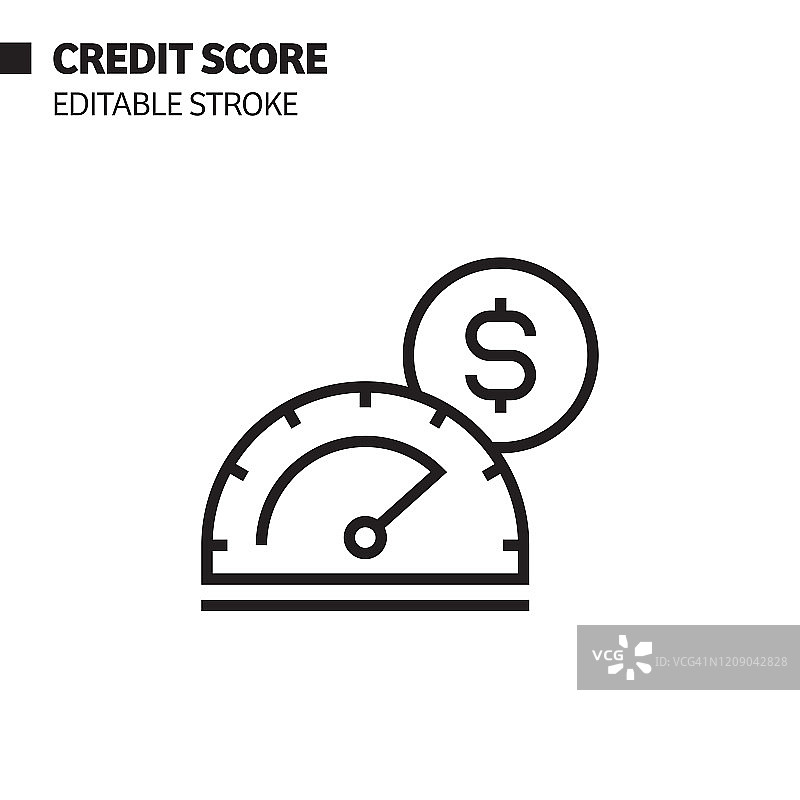 信用评分线图标，轮廓矢量符号图示。像素完美，可编辑笔触。图片素材