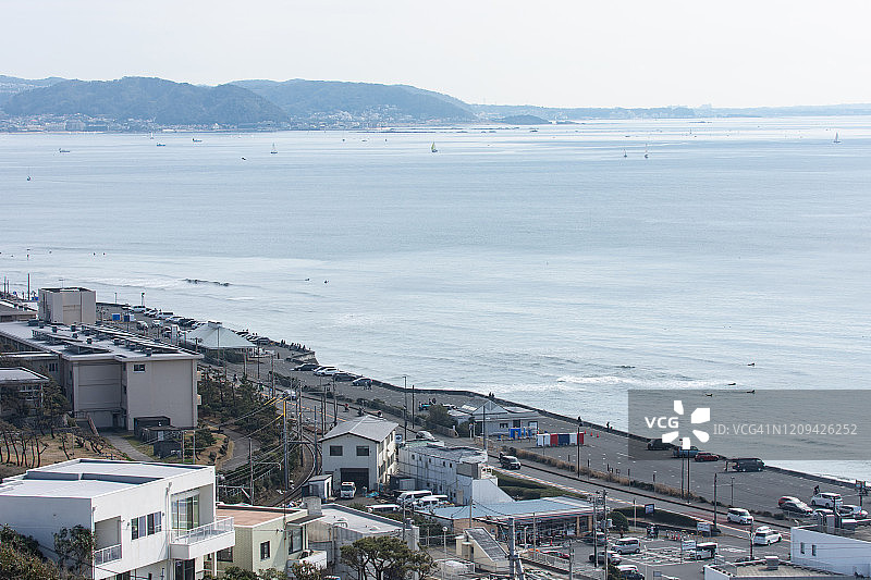 日本神奈川县的海岸公路图片素材