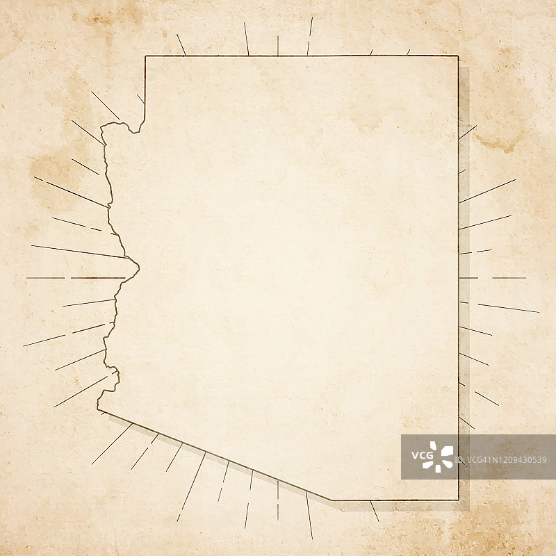亚利桑那州地图复古风格旧纸张纹理图片素材