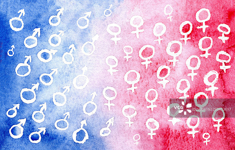 彩色背景上的男性和女性符号水彩插画图片素材