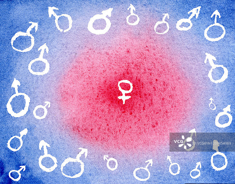 彩色背景上的男性和女性符号水彩插画图片素材