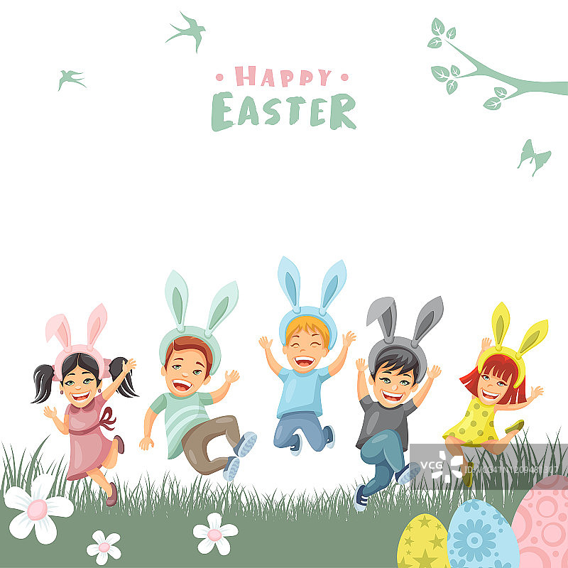 快乐儿童庆祝复活节图片素材