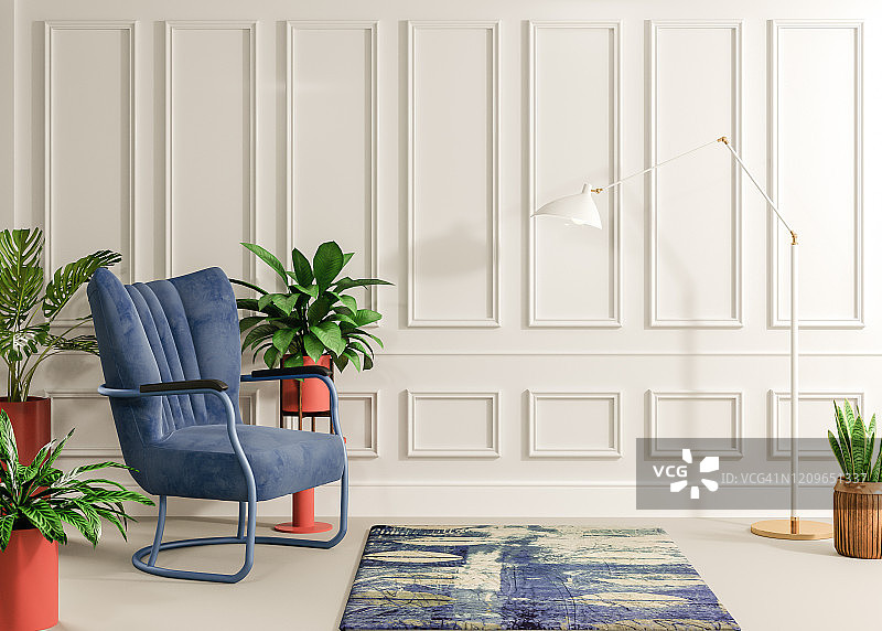 海军蓝丝绒扶手椅图片素材