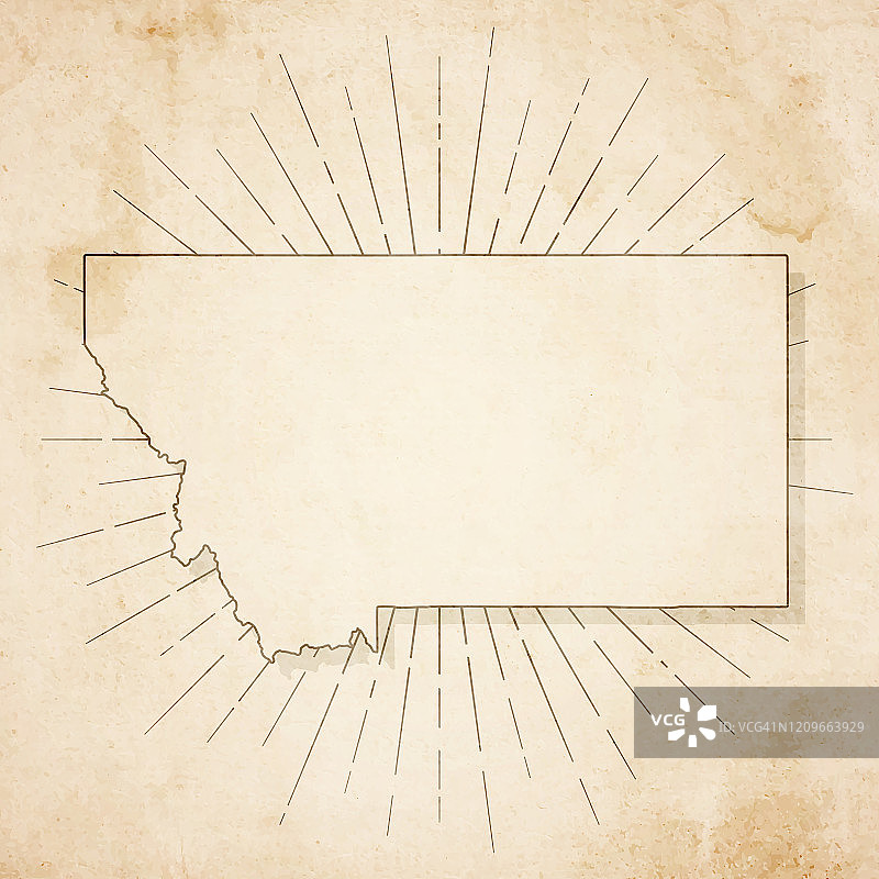 复古风格的蒙大拿州地图 - 旧纹理纸图片素材