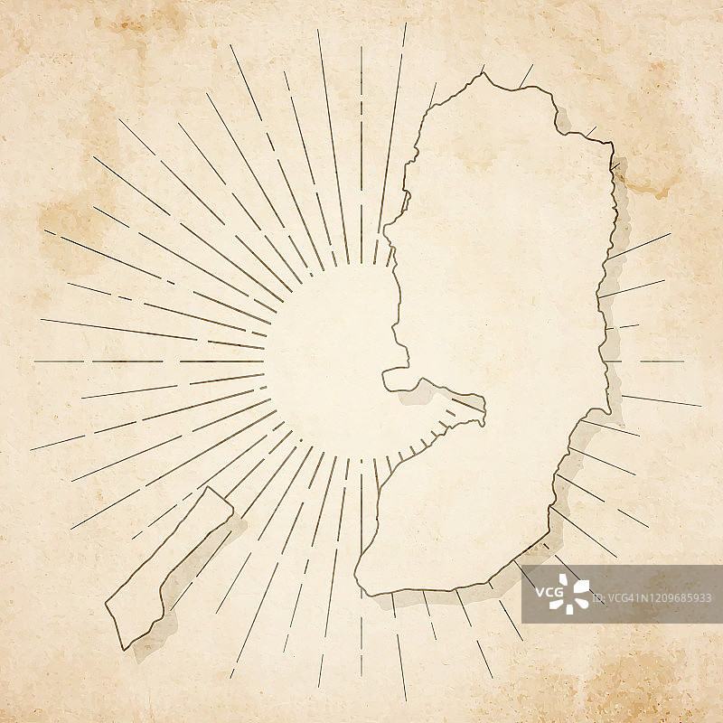 复古风格的巴勒斯坦领土地图 - 旧纹理纸图片素材