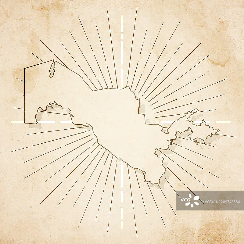 复古风格的乌兹别克斯坦地图-旧纹理纸图片素材