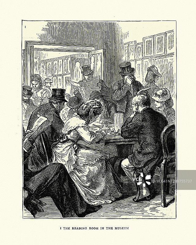 布莱顿博物馆阅览室，19世纪70年代图片素材