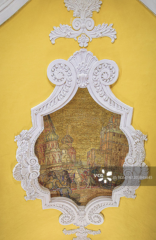 俄罗斯莫斯科共青团地铁站马赛克装饰细节图片素材