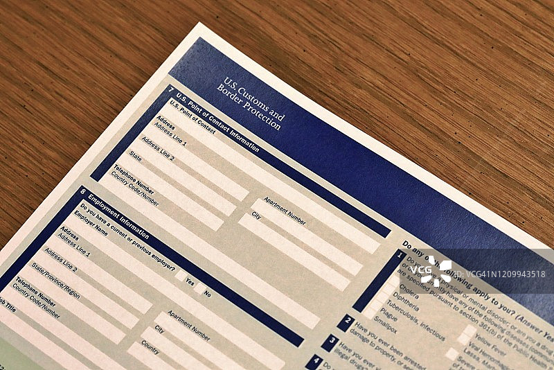 美国海关和边境保护局的签证申请表图片素材