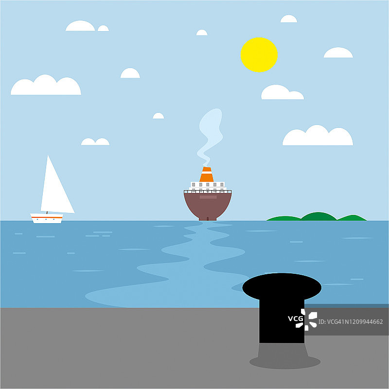 船只离开港口图片素材