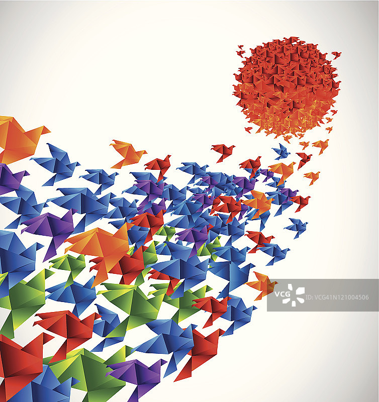 飞向太阳的折纸鸟图片素材