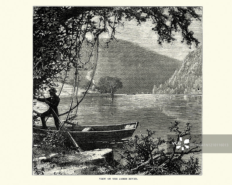 19世纪的弗吉尼亚州詹姆斯河风光图片素材