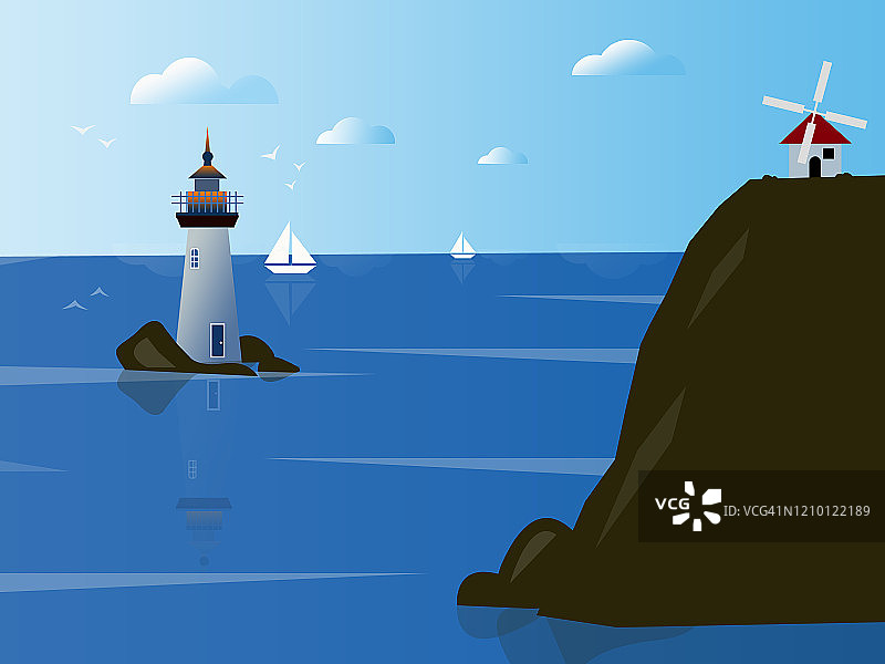 海边灯塔风车图片素材