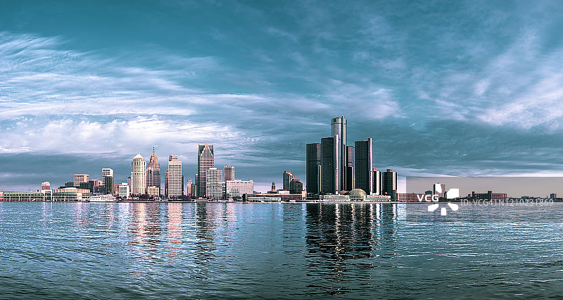 密歇根州底特律：日出全景图片素材