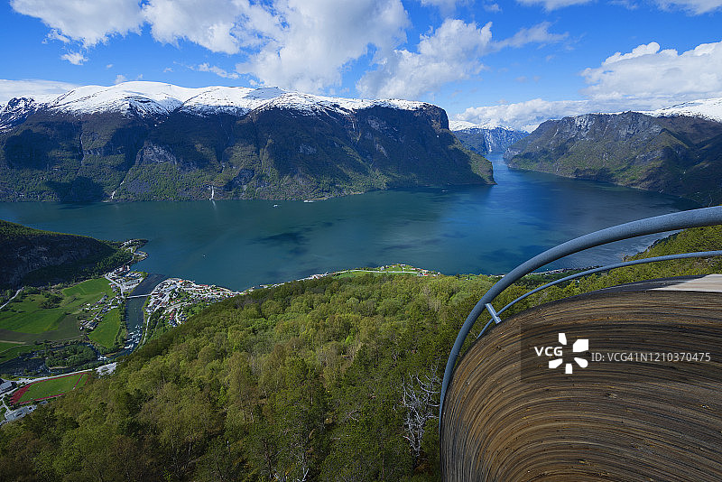 从挪威奥兰峡湾的平台上看到的景色图片素材