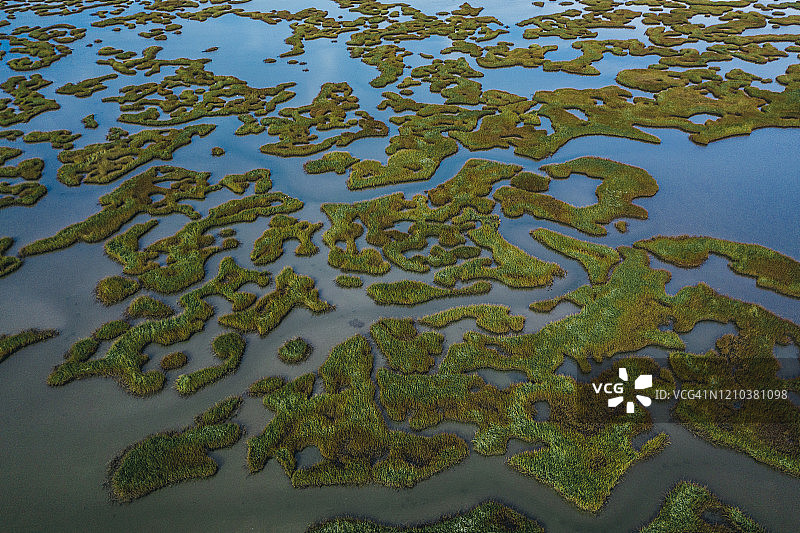 美国德克萨斯州加尔维斯顿沼泽地无人机航拍图片素材