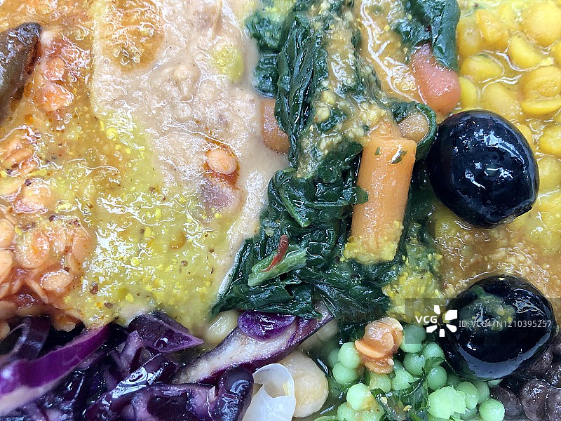 伦敦斯皮塔菲尔德市场富含蛋白质的埃塞俄比亚纯素食品图片素材