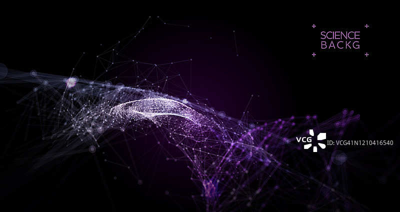 抽象网络背景：粒子波，区块链，神经网络图片素材