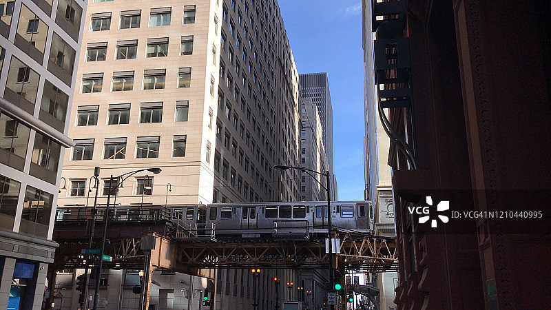 美国中西部伊利诺伊州芝加哥的El高架列车图片素材