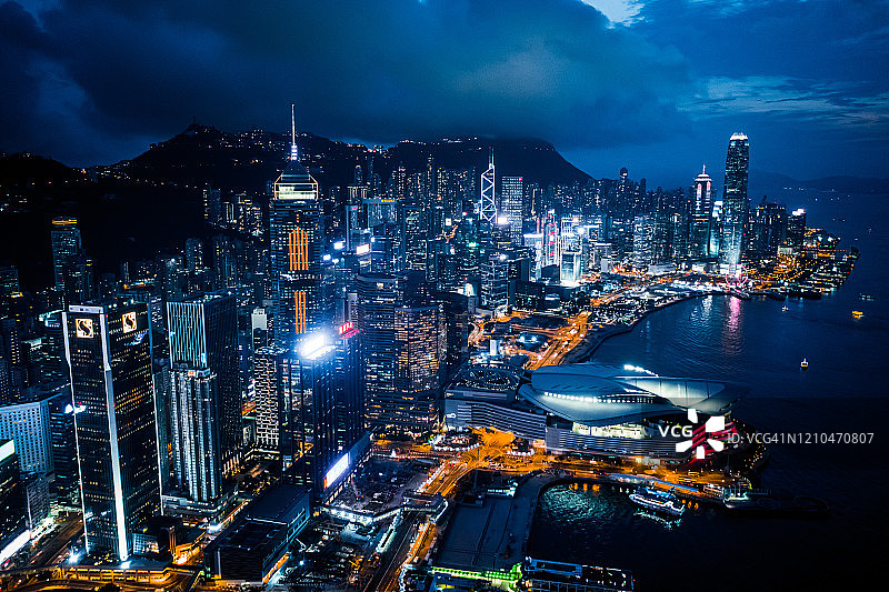 香港岛的景观或城市景观的无人机视角图片素材