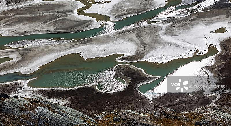 冰川冰碛,冰川径流, Hohe Tauern国家公园,帕斯特泽冰川,格罗斯格洛克纳高山公路,克恩顿州,奥地利图片素材