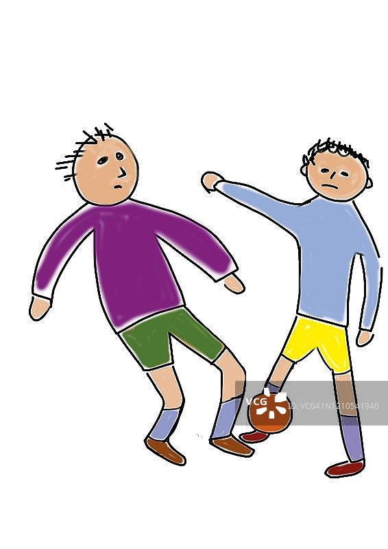 儿童画风格的德国儿童踢足球插画图片素材