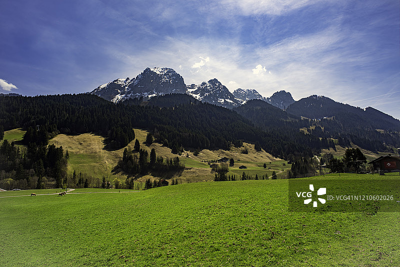 瑞士乡村格施塔德村庄附近的典型风光图片素材