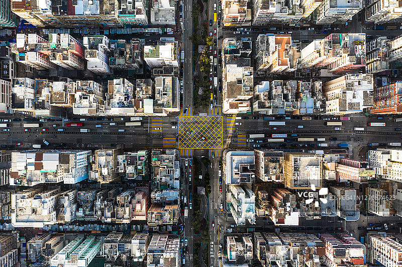 香港深水埗区城市景观中的公寓鸟瞰图，住宅区图片素材