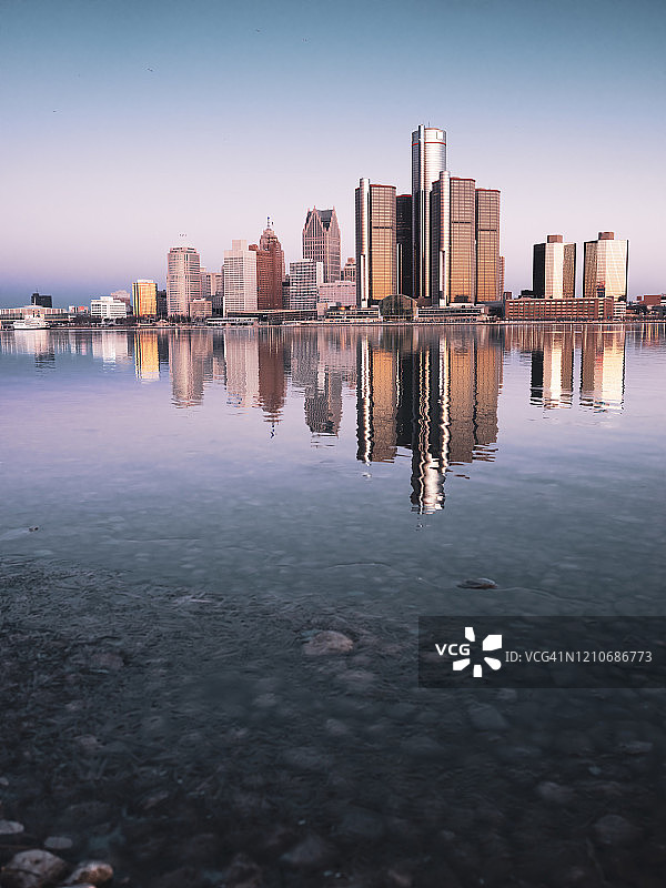 密歇根州底特律黎明全景图片素材