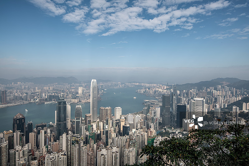 香港城市天际线全景，从太平山顶眺望图片素材
