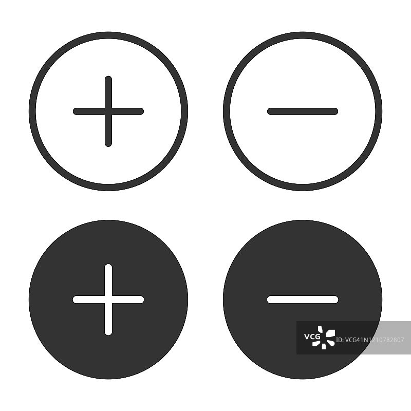 白色背景上的加号和减号图标矢量设计图片素材