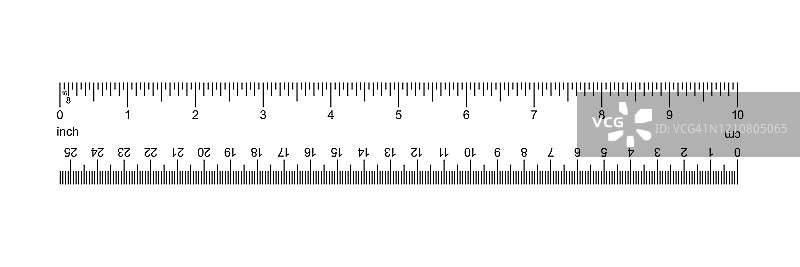 英寸和公制标尺测量工具矢量图（10英寸，25厘米）图片素材