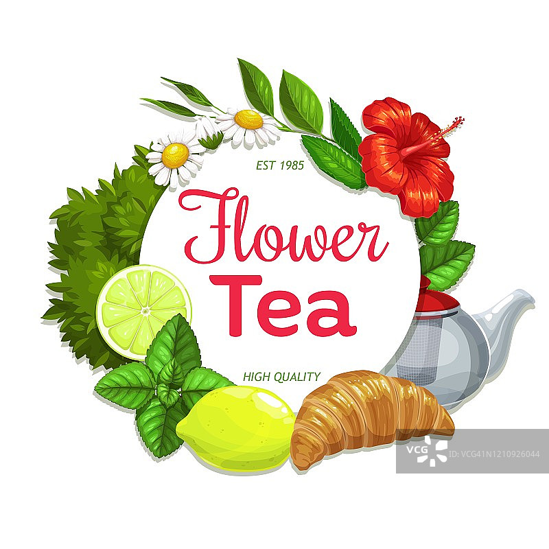 草本花果茶与羊角面包图片素材