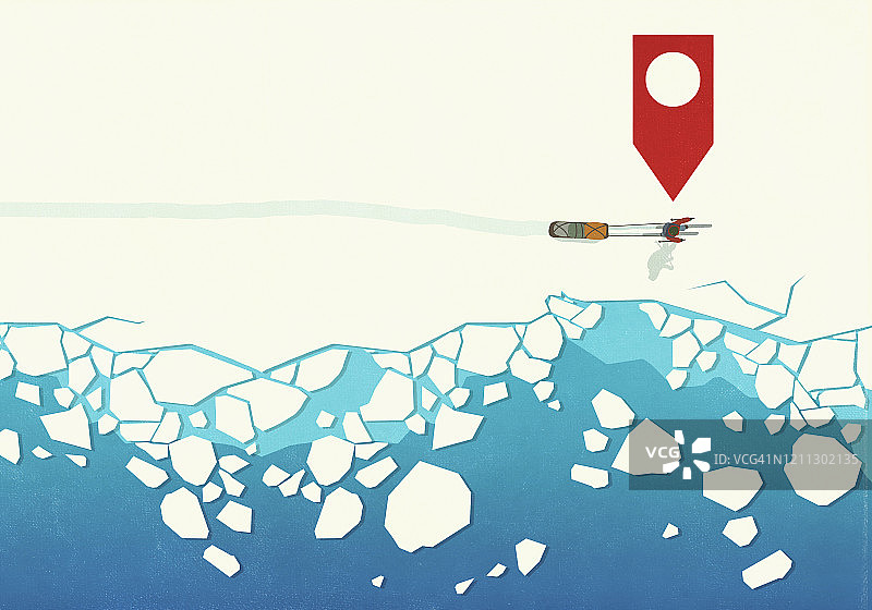 雪地雪橇者上方的地图图钉图标图片素材