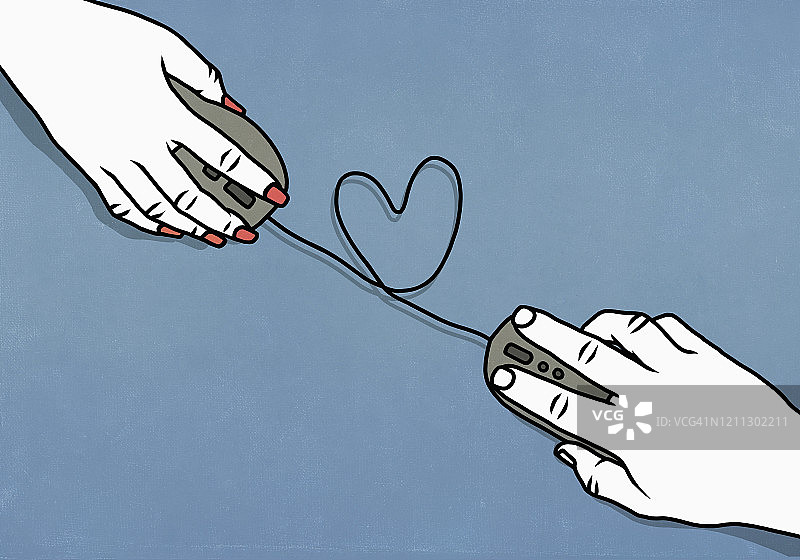 情侣在线约会，呈现心形图案图片素材