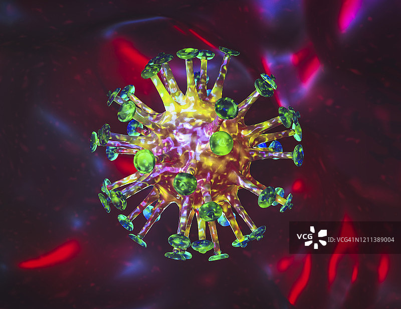 单个新冠病毒或COVID-19的3D渲染图图片素材