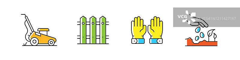 园艺相关矢量线条图标。轮廓符号合集图片素材