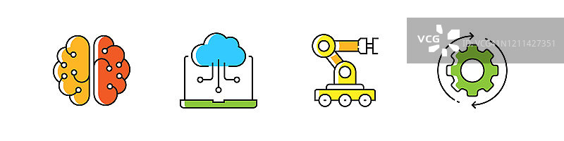 工业4.0相关矢量线性图标，轮廓符号集合图片素材