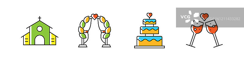 婚礼相关矢量线性图标合集图片素材