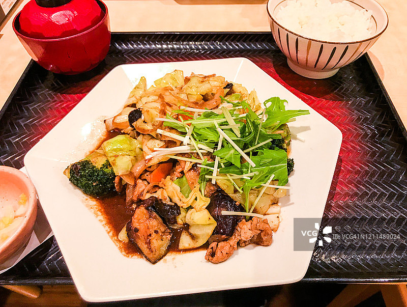 蔬菜和猪肉豆豉炒图片素材