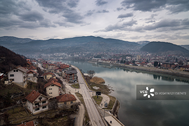 德里纳河，维舍格勒，波斯尼亚和黑塞哥维那图片素材