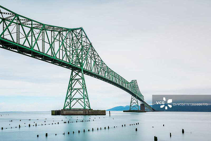 美国俄勒冈州阿斯托利亚-梅格勒大桥的长时间曝光图片素材