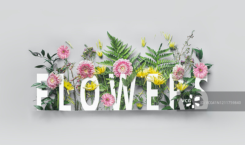 带有花卉文字的创意花卉概念图片素材